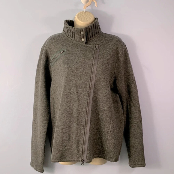 TITLE NINE  XL wool blend gray cross over asymmetrical sweater jacket funnel - Picture 1 of 8